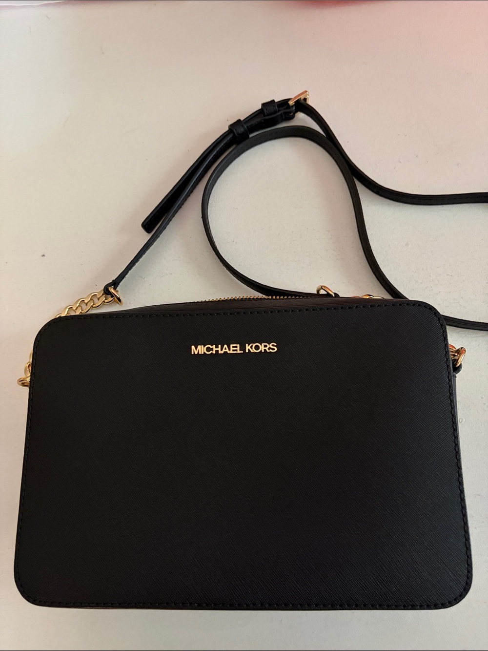 Michael Kors Black Leather Crossbody with Gold Hardware